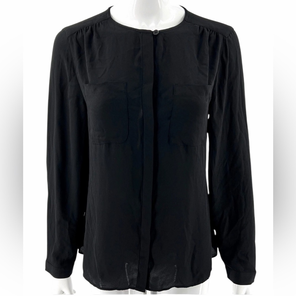 LOFT Black Sheer Button Up Blouse | Long Sleeve Work Top
